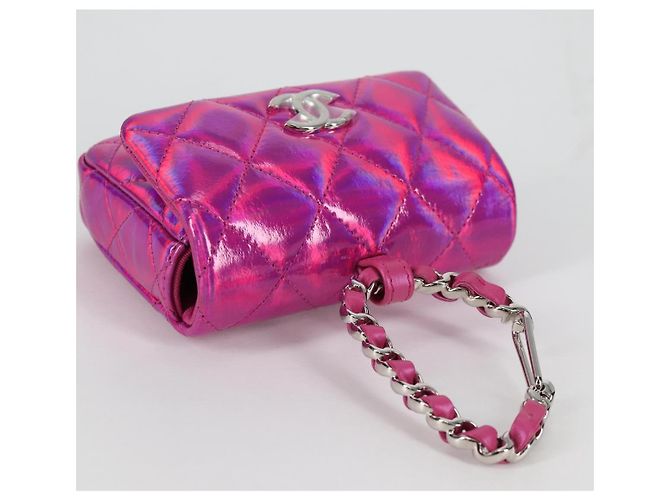 CHANEL Pochette Matelassé Pelle Verniciata Rosa Argento CC Auth bs29324SM - vista 6