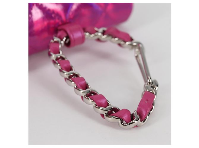 CHANEL Pochette Matelassé Pelle Verniciata Rosa Argento CC Auth bs29324SM - vista 7