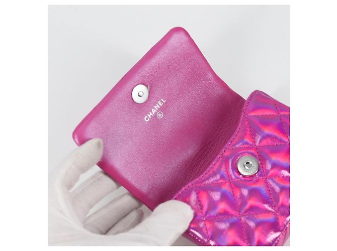 CHANEL Pochette Matelassé Pelle Verniciata Rosa Argento CC Auth bs29324SM - vista 8