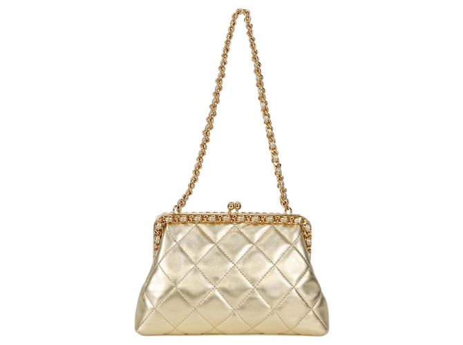 CHANEL Borsa a Spalla Matelassé in Pelle Catena Oro CC Auth 134853SM D'oro - vista 13