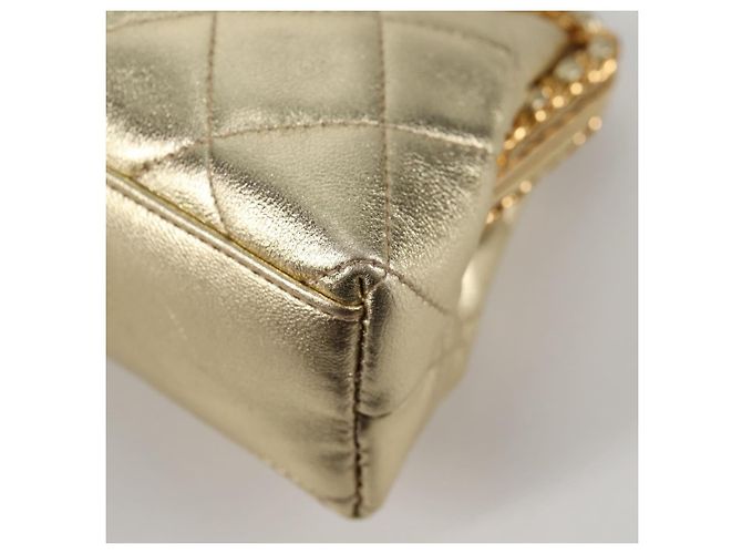 CHANEL Borsa a Spalla Matelassé in Pelle Catena Oro CC Auth 134853SM D'oro - vista 17