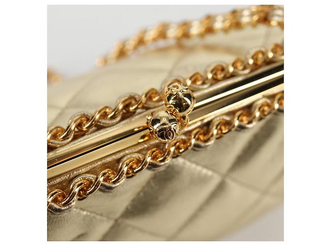 CHANEL Borsa a Spalla Matelassé in Pelle Catena Oro CC Auth 134853SM D'oro - vista 18