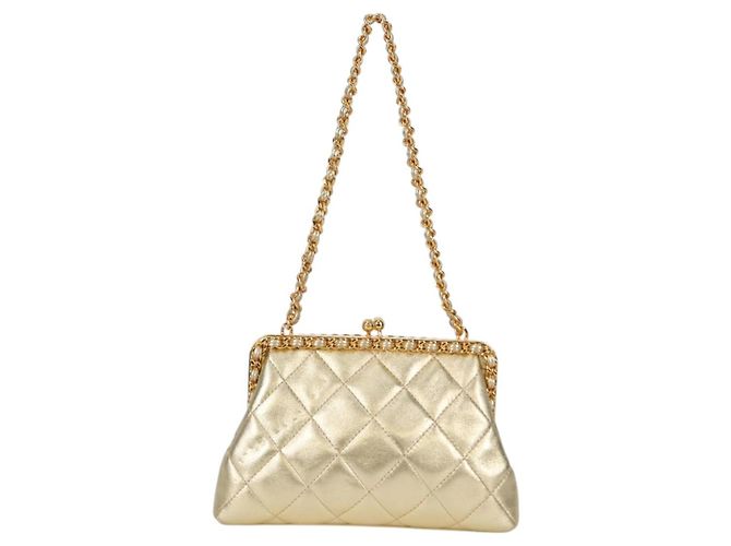 CHANEL Borsa a Spalla Matelassé in Pelle Catena Oro CC Auth 134853SM D'oro - vista 2