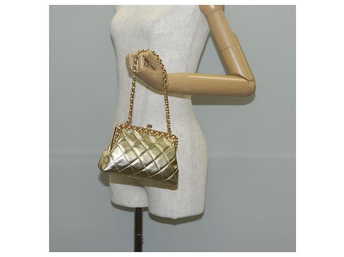 CHANEL Borsa a Spalla Matelassé in Pelle Catena Oro CC Auth 134853SM D'oro - vista 23