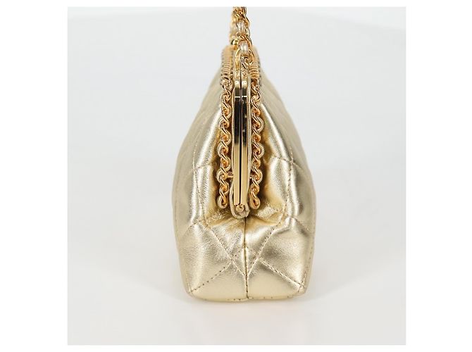 CHANEL Borsa a Spalla Matelassé in Pelle Catena Oro CC Auth 134853SM D'oro - vista 4