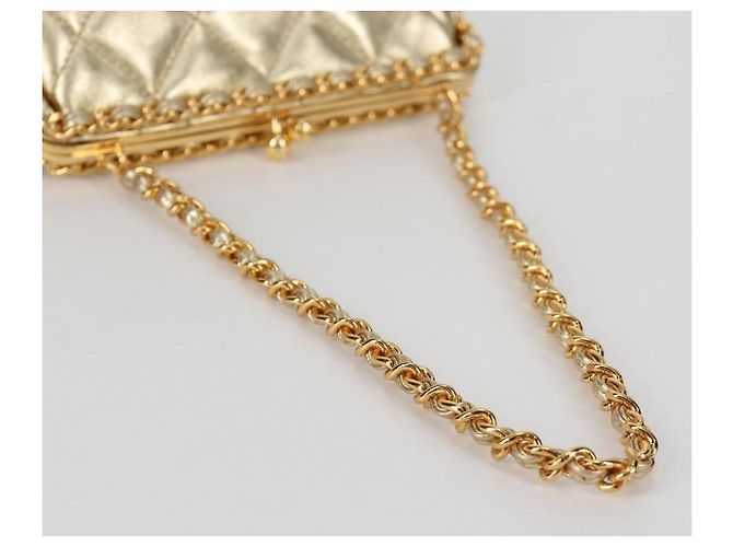 CHANEL Borsa a Spalla Matelassé in Pelle Catena Oro CC Auth 134853SM D'oro - vista 7