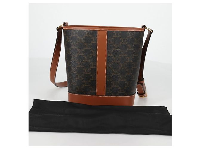 Céline Borsa a spalla a secchiello Triomphe Small in PVC pelle nera e oro Auth 135273SM Nero D'oro - vista 12