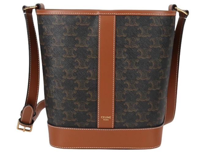 Céline Borsa a spalla a secchiello Triomphe Small in PVC pelle nera e oro Auth 135273SM Nero D'oro - vista 13