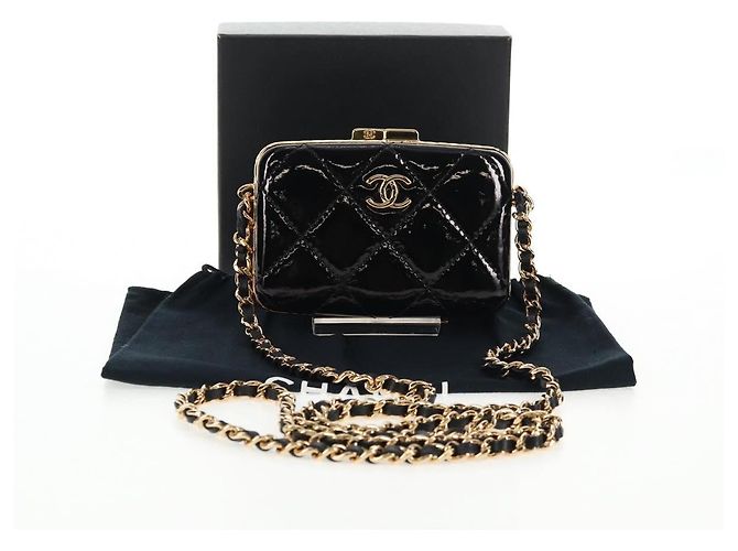 Borsa a Spalla con Catena CHANEL Pelle Verniciata Nera Oro CC Auth 134911SAM Nero D'oro - vista 12