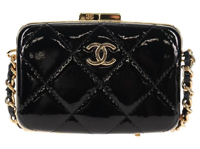 Borsa a Spalla con Catena CHANEL Pelle Verniciata Nera Oro CC Auth 134911SAM Nero D'oro - vista 13