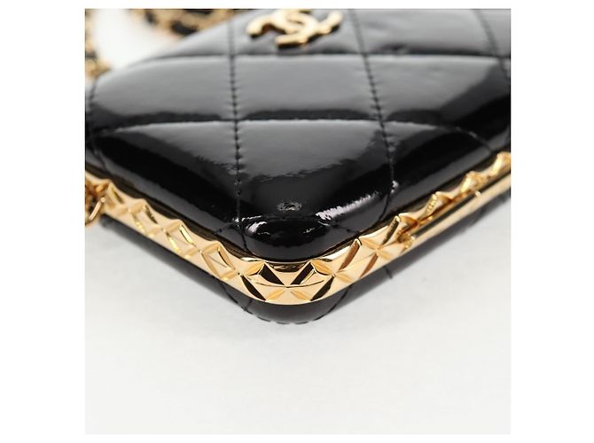 Borsa a Spalla con Catena CHANEL Pelle Verniciata Nera Oro CC Auth 134911SAM Nero D'oro - vista 15