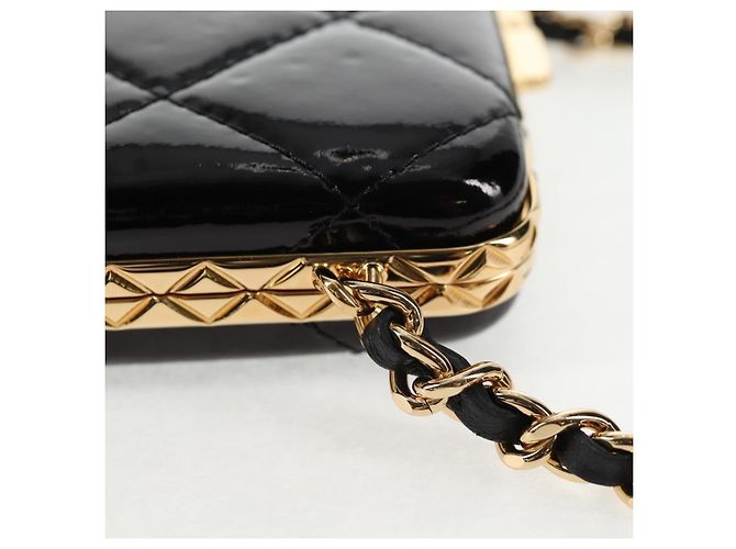Borsa a Spalla con Catena CHANEL Pelle Verniciata Nera Oro CC Auth 134911SAM Nero D'oro - vista 19