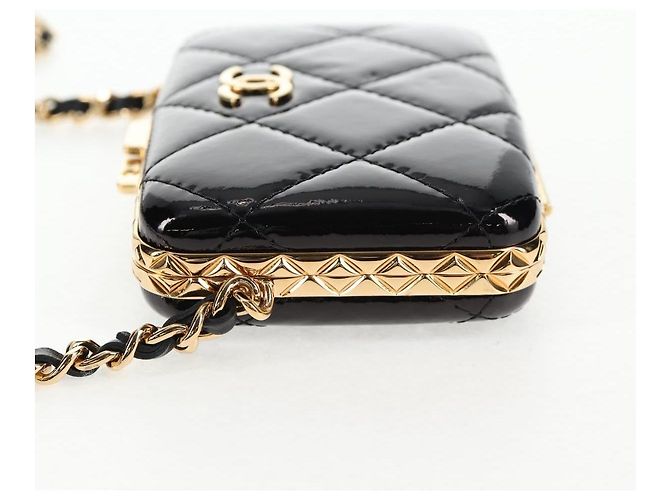 Borsa a Spalla con Catena CHANEL Pelle Verniciata Nera Oro CC Auth 134911SAM Nero D'oro - vista 3