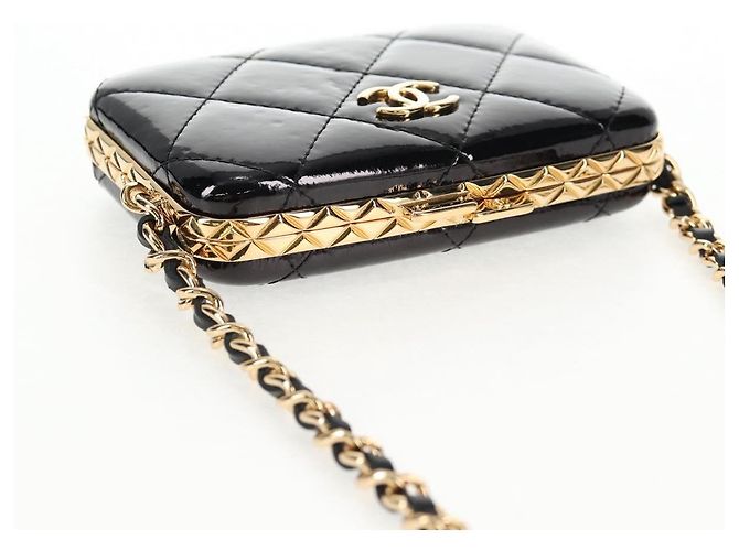 Borsa a Spalla con Catena CHANEL Pelle Verniciata Nera Oro CC Auth 134911SAM Nero D'oro - vista 6