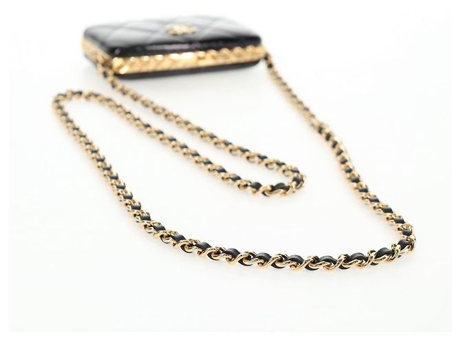 Borsa a Spalla con Catena CHANEL Pelle Verniciata Nera Oro CC Auth 134911SAM Nero D'oro - vista 7