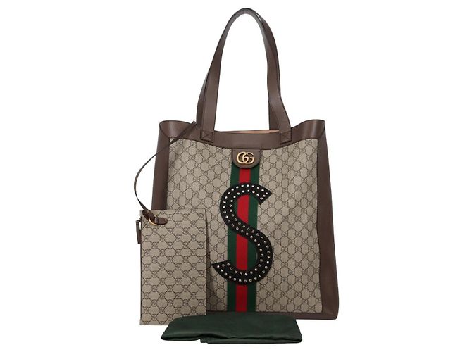 Borsa tote in PVC beige oro e rosso della linea Sherry GG Supreme di GUCCI Auth 135289SAM - vista 12