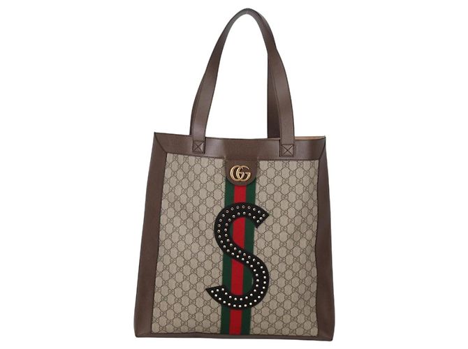 Borsa tote in PVC beige oro e rosso della linea Sherry GG Supreme di GUCCI Auth 135289SAM - vista 13
