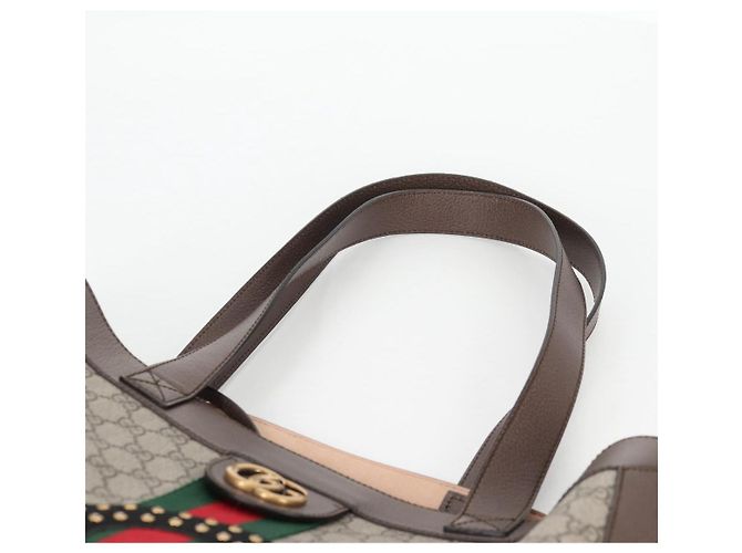 Borsa tote in PVC beige oro e rosso della linea Sherry GG Supreme di GUCCI Auth 135289SAM - vista 14