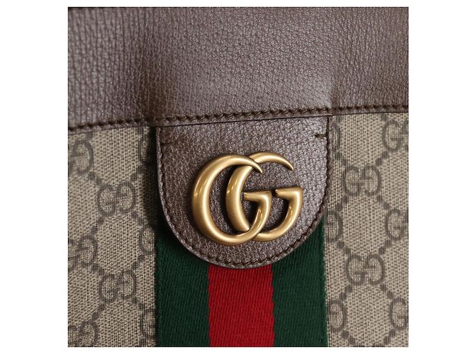 Borsa tote in PVC beige oro e rosso della linea Sherry GG Supreme di GUCCI Auth 135289SAM - vista 18