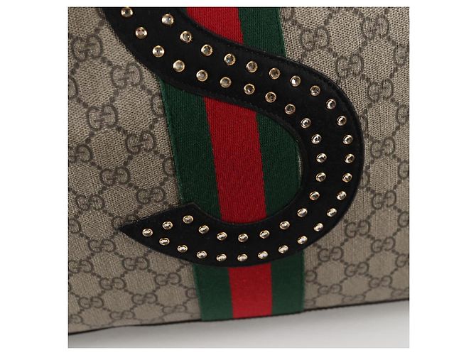 Borsa tote in PVC beige oro e rosso della linea Sherry GG Supreme di GUCCI Auth 135289SAM - vista 19