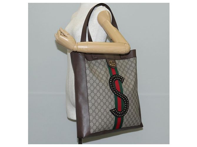 Borsa tote in PVC beige oro e rosso della linea Sherry GG Supreme di GUCCI Auth 135289SAM - vista 29