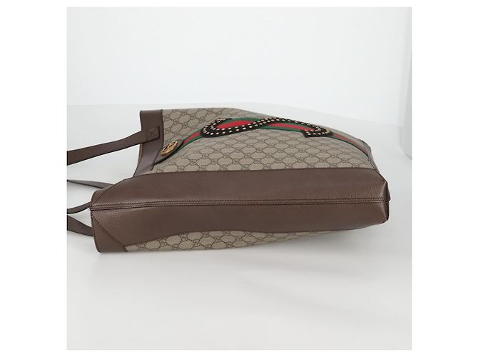 Borsa tote in PVC beige oro e rosso della linea Sherry GG Supreme di GUCCI Auth 135289SAM - vista 3