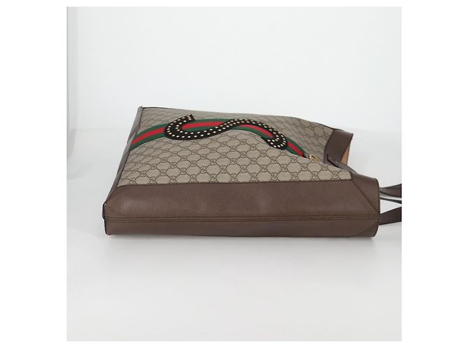 Borsa tote in PVC beige oro e rosso della linea Sherry GG Supreme di GUCCI Auth 135289SAM - vista 4