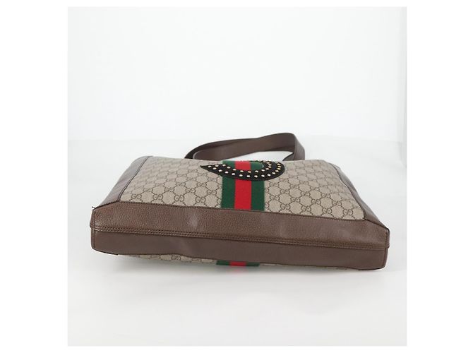 Borsa tote in PVC beige oro e rosso della linea Sherry GG Supreme di GUCCI Auth 135289SAM - vista 5