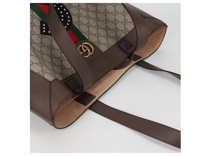 Borsa tote in PVC beige oro e rosso della linea Sherry GG Supreme di GUCCI Auth 135289SAM - vista 6