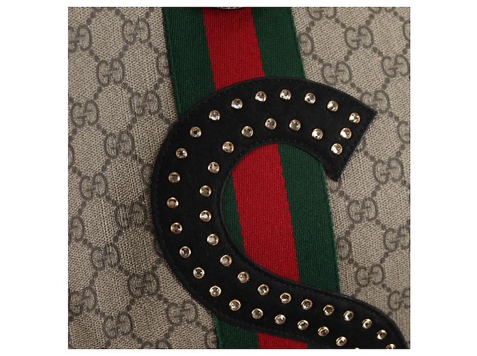 Borsa tote in PVC beige oro e rosso della linea Sherry GG Supreme di GUCCI Auth 135289SAM - vista 9