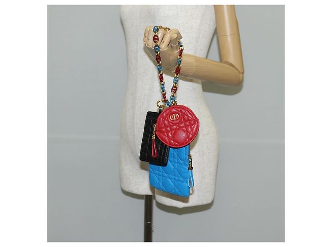 Pochette in pelle Canage Christian Dior Blu Rosso Nero Auth 134892SAM - vista 31