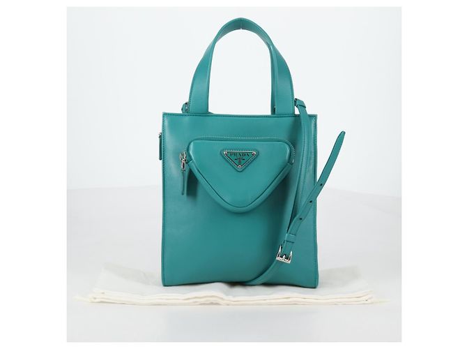 PRADA Borsa a Mano in Pelle 2 in 1 Verde Argento Auth 135405SAM - vista 12