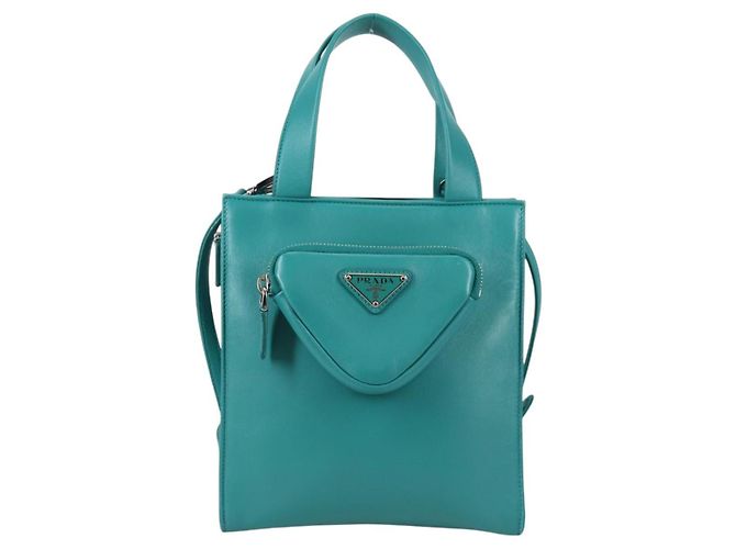 PRADA Borsa a Mano in Pelle 2 in 1 Verde Argento Auth 135405SAM - vista 13