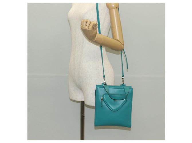 PRADA Borsa a Mano in Pelle 2 in 1 Verde Argento Auth 135405SAM - vista 28