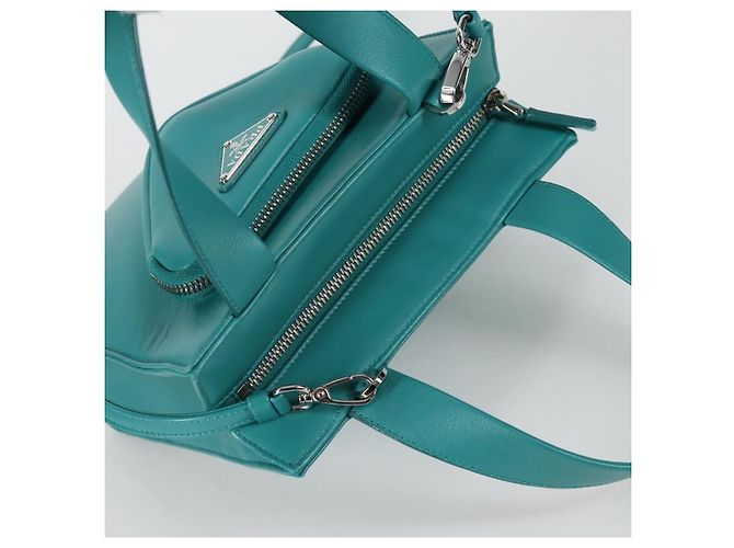 PRADA Borsa a Mano in Pelle 2 in 1 Verde Argento Auth 135405SAM - vista 6