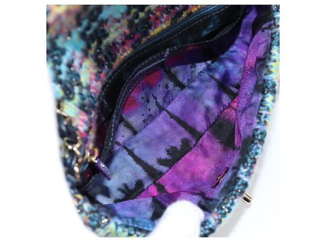 Borsa a Spalla con Catena CHANEL Tweed Blu Oro CC Auth 134856SM D'oro - vista 10