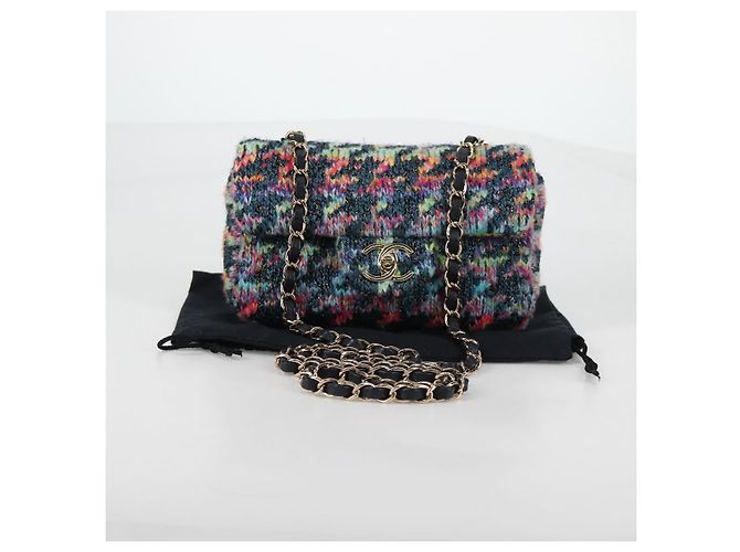 Borsa a Spalla con Catena CHANEL Tweed Blu Oro CC Auth 134856SM D'oro - vista 12