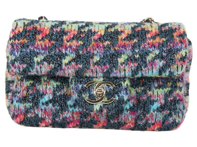 Borsa a Spalla con Catena CHANEL Tweed Blu Oro CC Auth 134856SM D'oro - vista 13