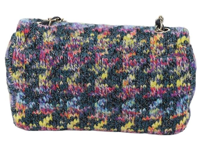 Borsa a Spalla con Catena CHANEL Tweed Blu Oro CC Auth 134856SM D'oro - vista 2