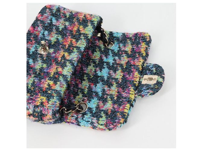 Borsa a Spalla con Catena CHANEL Tweed Blu Oro CC Auth 134856SM D'oro - vista 20