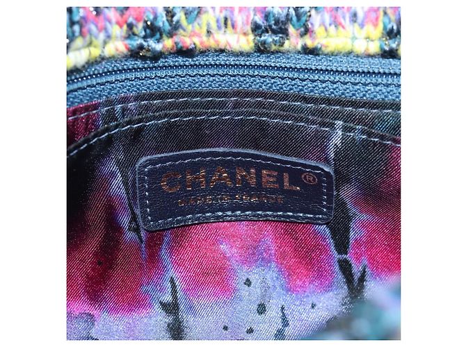Borsa a Spalla con Catena CHANEL Tweed Blu Oro CC Auth 134856SM D'oro - vista 21