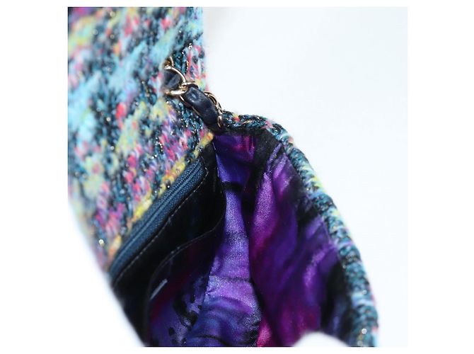 Borsa a Spalla con Catena CHANEL Tweed Blu Oro CC Auth 134856SM D'oro - vista 22