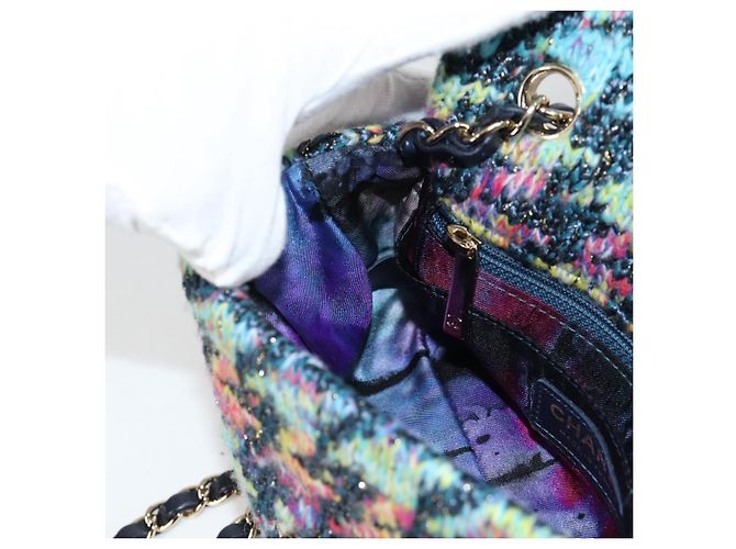 Borsa a Spalla con Catena CHANEL Tweed Blu Oro CC Auth 134856SM D'oro - vista 23