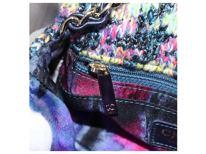 Borsa a Spalla con Catena CHANEL Tweed Blu Oro CC Auth 134856SM D'oro - vista 24