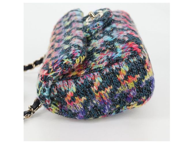 Borsa a Spalla con Catena CHANEL Tweed Blu Oro CC Auth 134856SM D'oro - vista 3