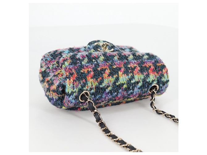 Borsa a Spalla con Catena CHANEL Tweed Blu Oro CC Auth 134856SM D'oro - vista 6