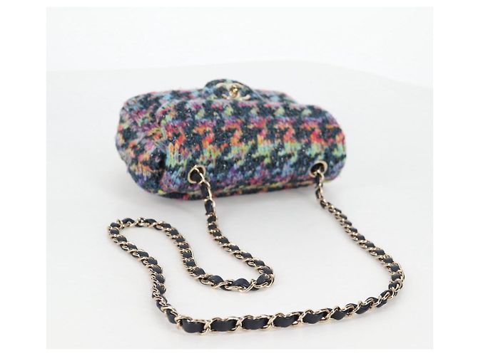 Borsa a Spalla con Catena CHANEL Tweed Blu Oro CC Auth 134856SM D'oro - vista 7