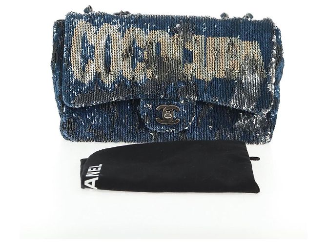 Borsa a Spalla CHANEL Paillettes Blu Argento CC Auth 138088SM - vista 12