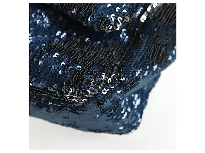 Borsa a Spalla CHANEL Paillettes Blu Argento CC Auth 138088SM - vista 16
