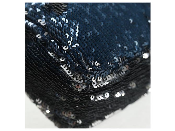Borsa a Spalla CHANEL Paillettes Blu Argento CC Auth 138088SM - vista 17